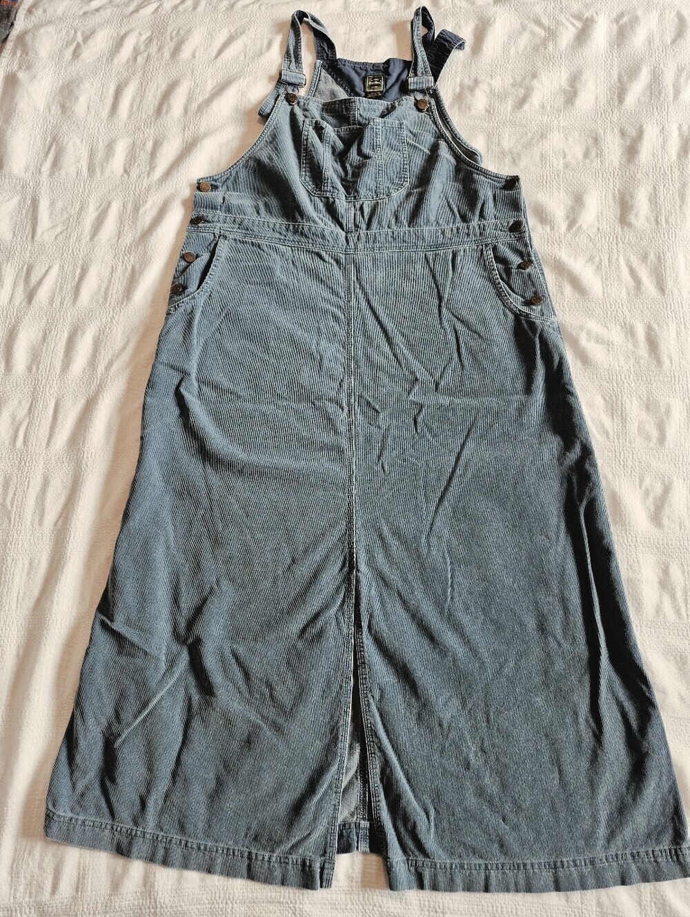 Eddie Bauer women's Large teal/blue corduroy overall dress VGUC